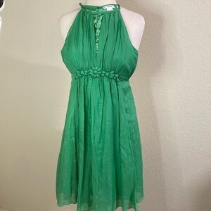 Esley Green high neck sleeveless cotton silk blend back button S